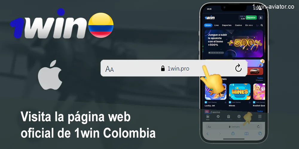 Ir a 1win en dispositivo iOS